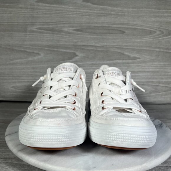 Skechers Arch Fit Arcade Womens 9 Sneakers White Canvas Rose Gold Meet Ya There - Picture 10 of 14